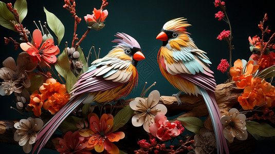 三维创意花鸟背景图片