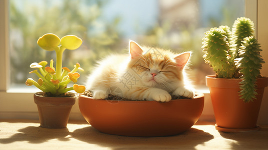 太阳可爱晒太阳的小猫背景