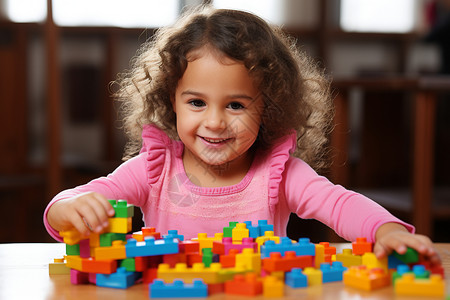 女孩玩积木玩具背景图片