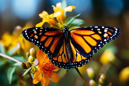 花朵上美丽的蝴蝶背景图片