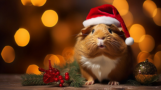 戴圣诞帽的豚鼠图片