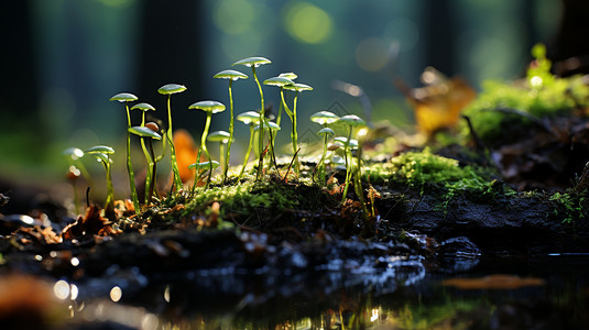 森林中的苔藓微观角阳光图片