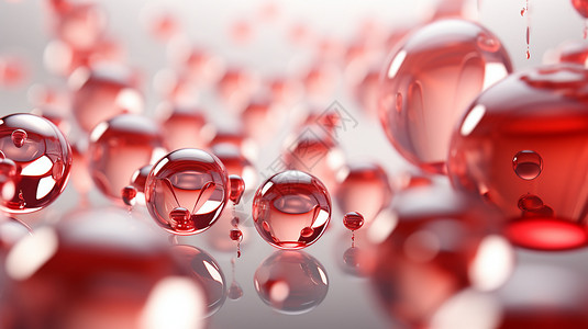 红色水晶玻璃上滚动的小球设计图片
