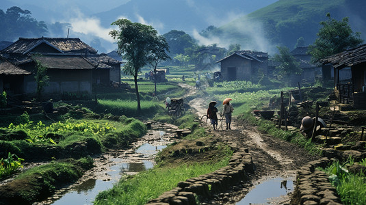 村庄里的农田图片
