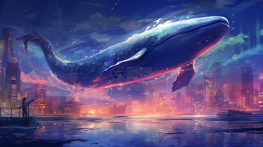 蓝鲸飞越城市图片