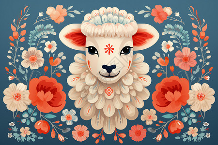花丛中的羊背景图片