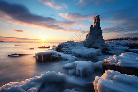 日落时的冰海图片