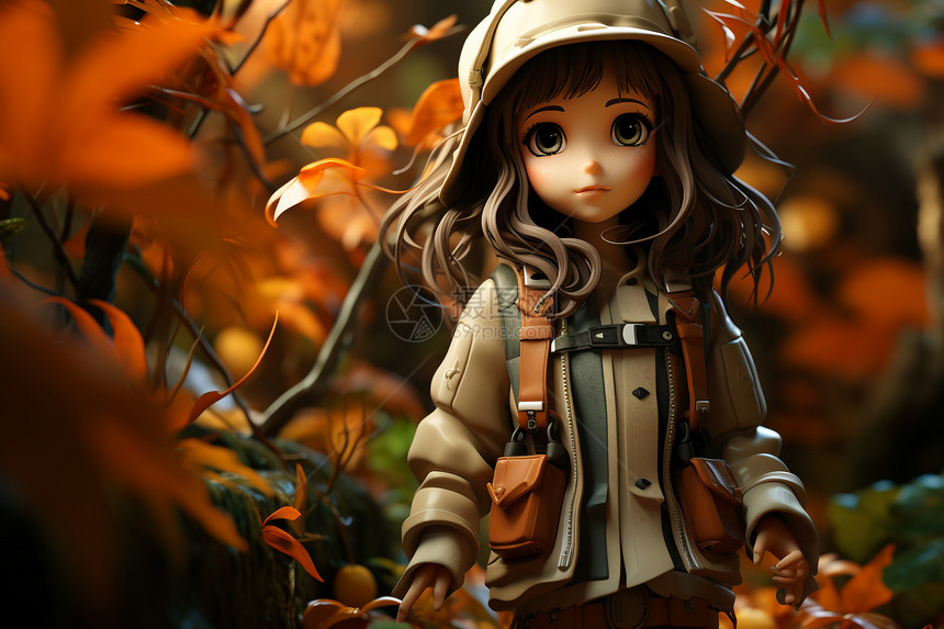 秋叶背景下的可爱女孩图片