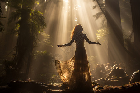 女人在森林跳舞背景图片