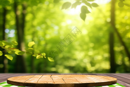 绿布素材站木板上的圆形台面背景