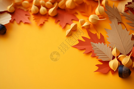 秋天剪纸秋天的枫叶背景设计图片