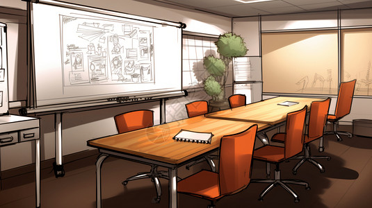 白板开会简约会议室的插图插画