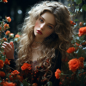玫瑰花包围的女人图片