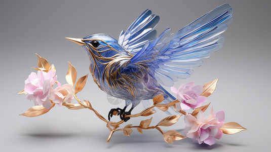 蓝紫色翅膀光效树枝上的飞燕设计图片
