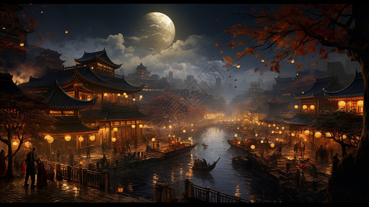 古代夜景背景图片