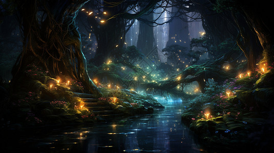 萤火虫森林景色图片