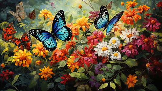 蝴蝶和花朵的插图图片
