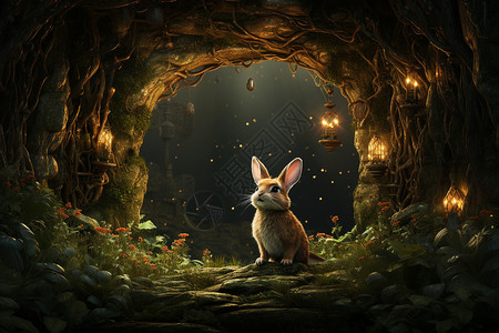 可爱迷人谢翔雅星空下的兔子设计图片