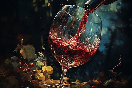 葡萄酒品尝创意美感倒入红酒杯的红酒插画