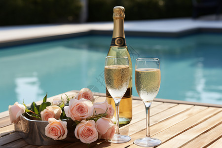 夏日花束瓶插仪式感的香槟背景