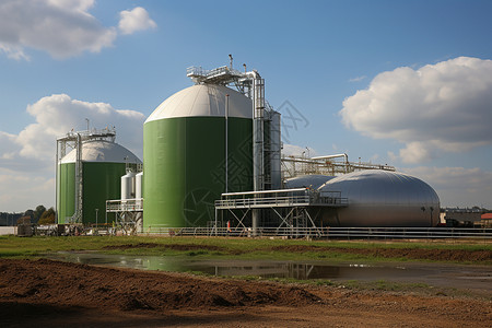 农工业农田里的沼气发酵工厂背景