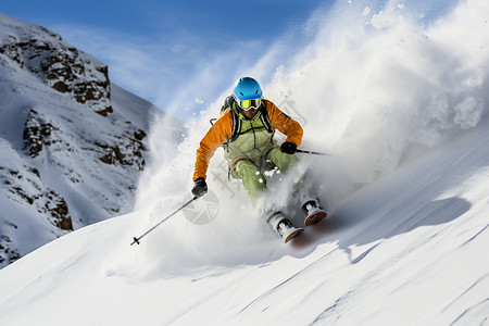 冬天雪山中的滑雪爱好者背景