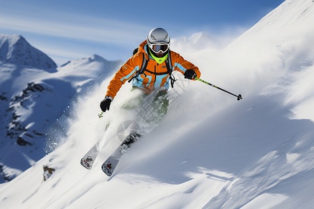 雪山中滑雪的滑雪爱好者背景