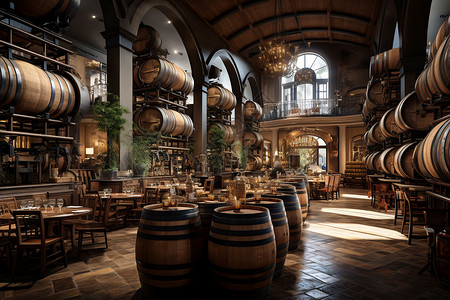 红酒庄园中豪华的酒窖图片