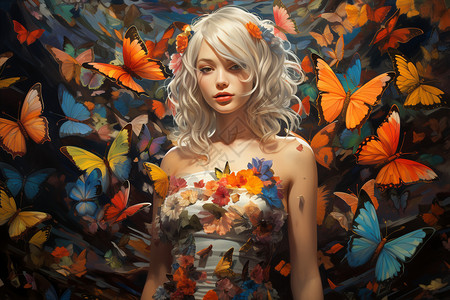 少女感边框精致妆容的蝴蝶少女背景