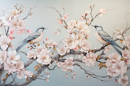 古风艺术创意树枝上的鸟类图片