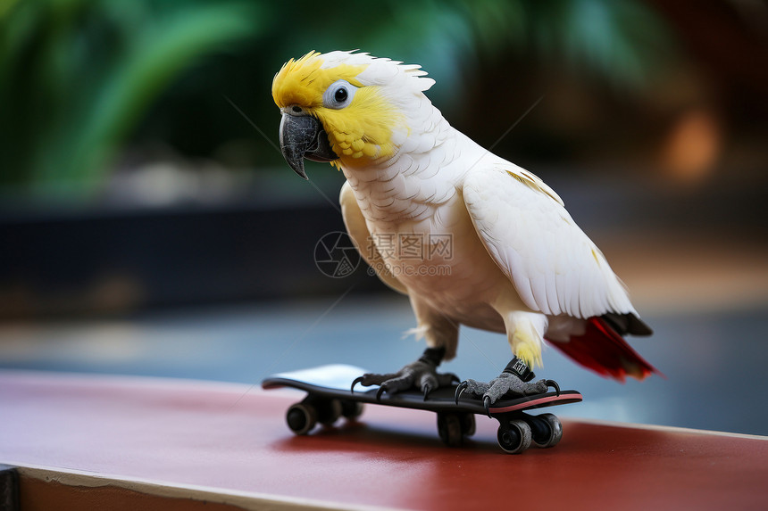 滑滑板的鹦鹉图片
