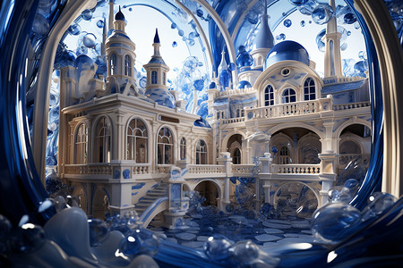 梦幻的蓝色建筑背景图片