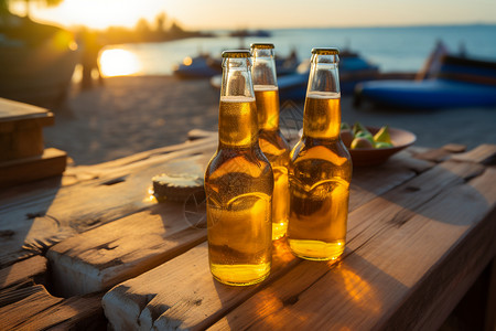 海滩上的啤酒高清图片