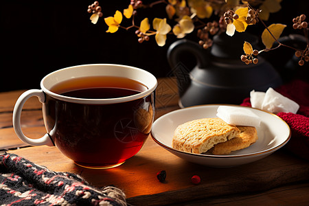 饮品饼干简单的茶和饼干背景