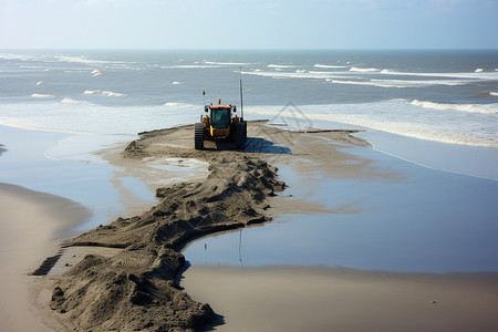 泥泞沙滩上的卡车高清图片