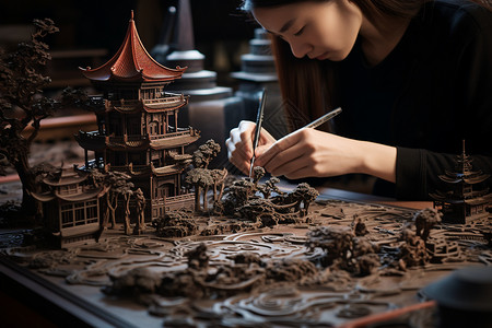 建筑手工模型传统的手工雕刻背景