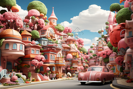 梦幻城堡里的汽车背景图片