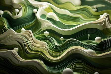 珍珠亮白绿白相间的波浪插画