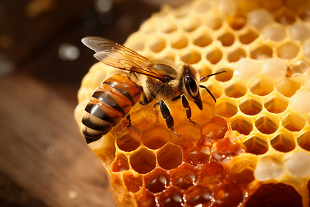 蜜蜂采蜜的繁忙景象高清图片