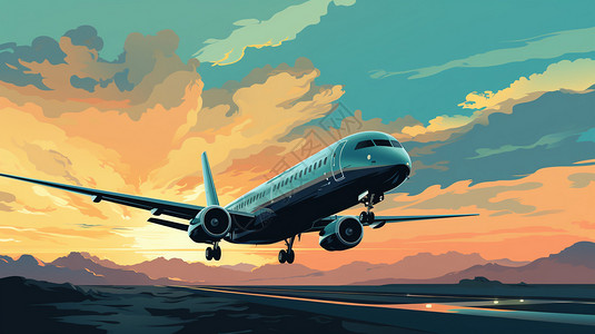 航空主题载客飞机插画