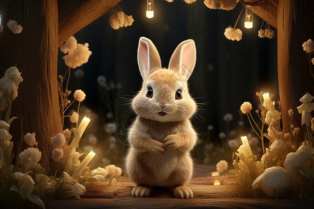童话森林中的小兔子背景图片