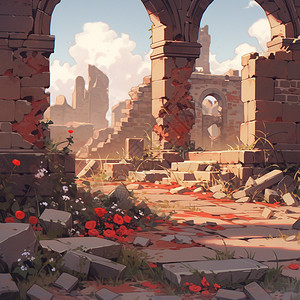 废墟中的玫瑰背景图片