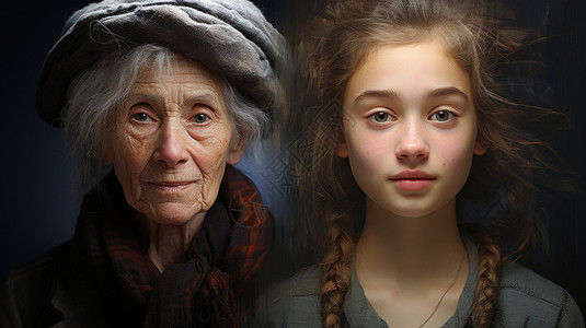 老人和女孩生命年纪大高清图片
