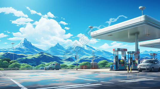 养生度假区现代化加油站插画