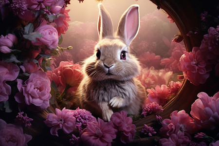 可爱兔子与花海的魔法邂逅背景图片