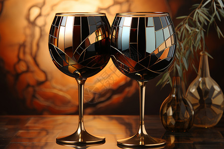 古董创意艺术装饰的红酒杯背景图片