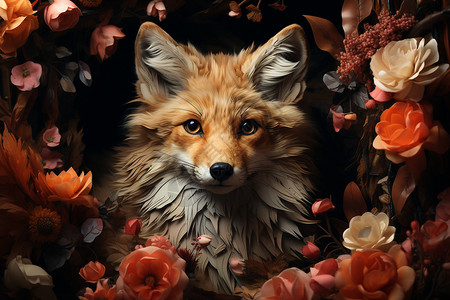 可爱剪纸风的狐狸插图背景图片