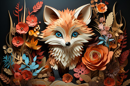 剪纸风创意艺术狐狸插图背景图片