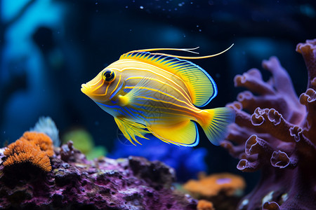 深海中游泳的黄色小鱼图片
