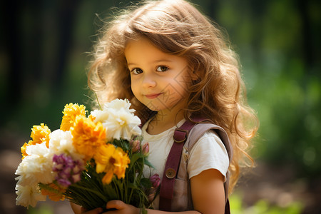 户外采花的小女孩背景图片